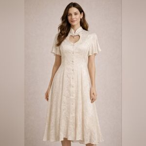 Frederick's of Hollywood Cream Maxi Dress with Heart Cutout Vintage Gown